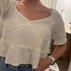 Women's White Ruffle Top